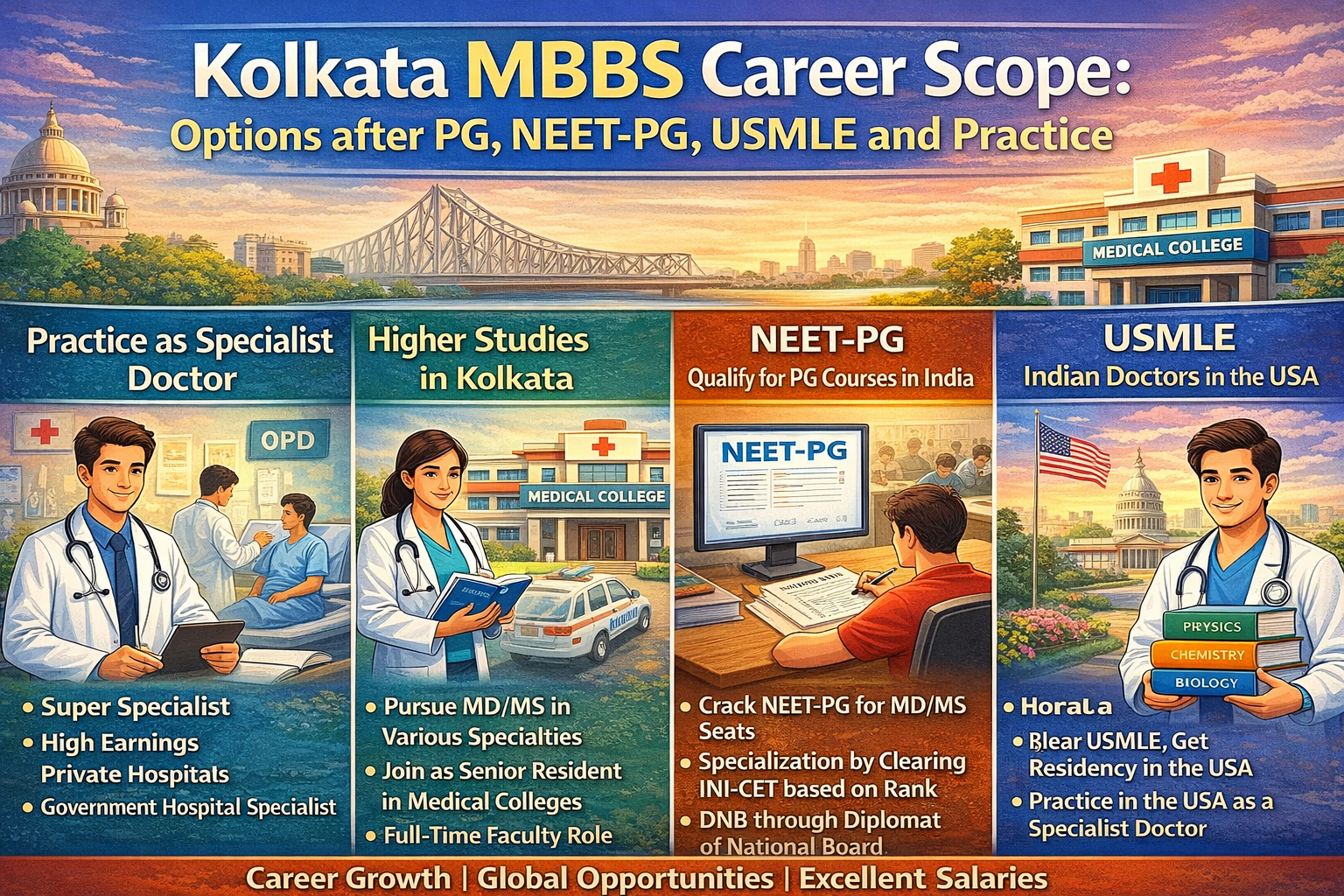 Kolkata MBBS Career Scope: Options after PG, NEET-PG, USMLE and Practice